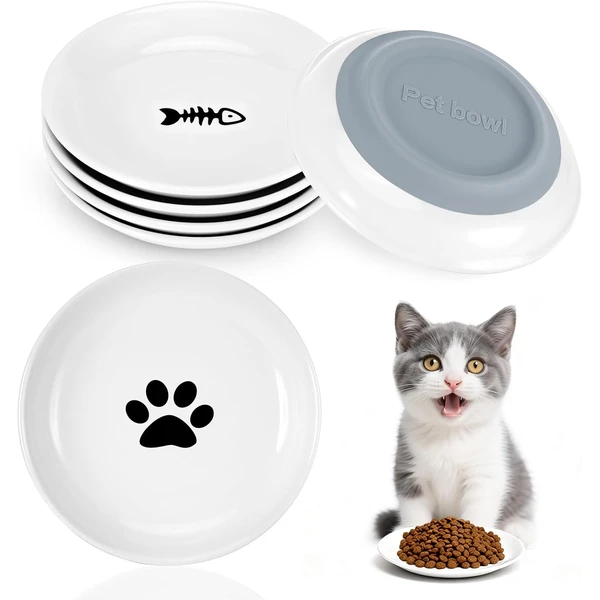 6 pcs Gamelle Chat Ceramique, Bol Chat avec Base en Silicone | Antidérapante, Gamelle Plate pour Éviter la Fatigue des Moustaches, pour Conserver la Nourriture et l'eau des Chats et Chiots — Alitree, noté 4.8/5