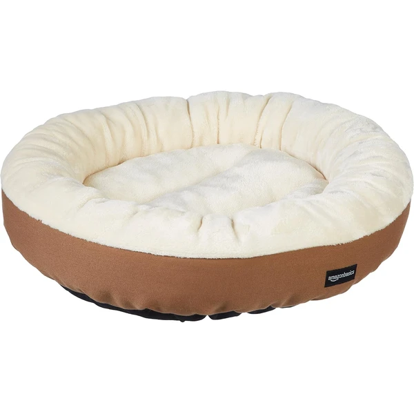Amazon Basics Panier Rond pour Chien ou Chat avec Dessus en Flanelle, 50 x 50,8 x 15,2 cm, Marron et Ivoire — Amazon Basics, noté 4.6/5