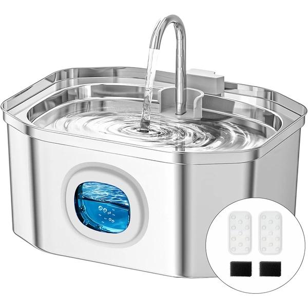 Fontaine a Eau Chat INOX, Apauk 3.2L Fontaine à Eau Chat,Fontaine Chats silencieuse,LED fenêtre, sont faciles à Nettoyer, Fontaine a Eau Petit Chien (Lot de 2 éponges et filtres) — APAUK, noté 4.4/5