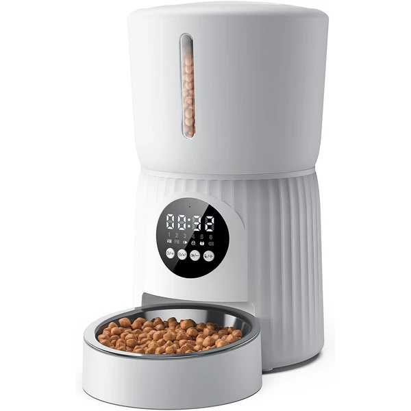 Faroro Distributeur Croquettes Chat Automatique, 4L Distributeur de Croquettes pour Chat/Chien avec 1 à 6 Repas par Jour, Contrôle des Portions, Enregistrement Vocal 10s, Alimentation Lente (Blanc) — faroro, noté 4.4/5