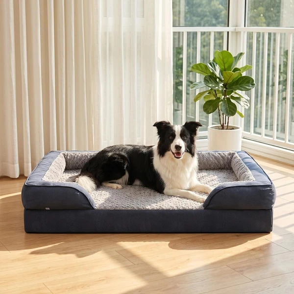 JOEJOY Panier Chien Grande Taille Orthopedique, Memoire de Forme Lit pour Chien Dehoussable Lavable, Coussin avec Structure en Nid d'abeille et Doublure Imperméable, Gris Foncé — JOEJOY, noté 4.6/5