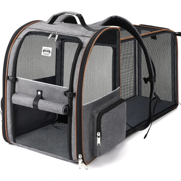 Sac Transport Chat avec 4 Entrées, pour Chien, Respirant - Sac a Dos avec Harnais Intérieur - Charge Maximale 8kg - Gris — Lekespring, noté 4.7/5