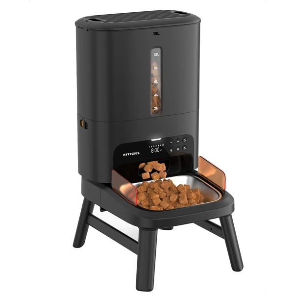 Distributeur Croquettes Chien Automatique, 15L Grande Capacité | Croquettes Jusqu'à 18mm, Support Réglable en 2 Hauteurs, Alerte Niveau Bas, pour Chien de Grande Taille et Chats Multiples — Nityers, noté 4.5/5