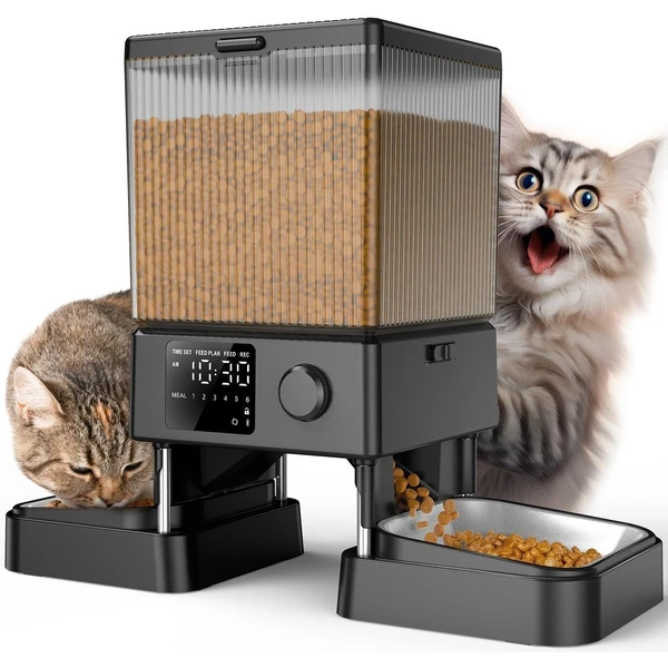 oneisall 5L Distributeur Croquettes Chat Automatique 2 Bols Mangeoire Automatique pour Chat à Un Bouton Fonctionnement Facile Mangeoire | Distributeur de Nourriture Programmable pour Chat/Chien, Enregistrement Vocal, Mangeoire Automatique à un Bouton Usage Facile — oneisall, noté 4.6/5
