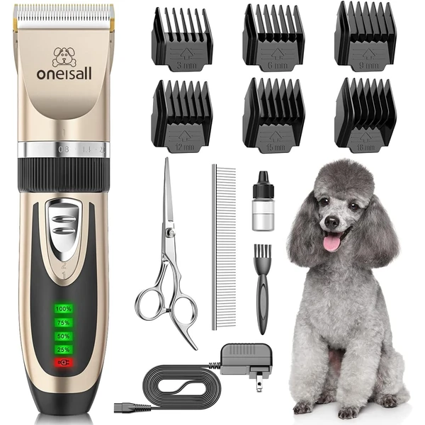 oneisall Tondeuse silencieuse pour chiens, batterie 2000mAh, autonomie 4h, pour chats et chiens à poil épais, rasoir pour poils longs (doré) — oneisall, noté 4.5/5