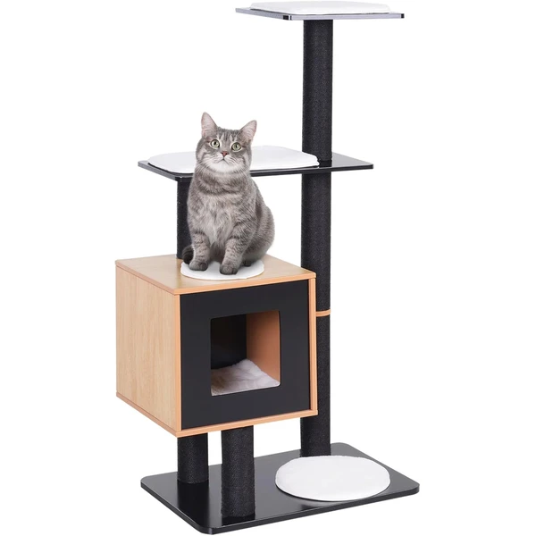 PawHut Arbre à Chats Design Contemporain 71,5L x 49,5l x 120H cm Noir Hêtre — PawHut, noté 4.4/5