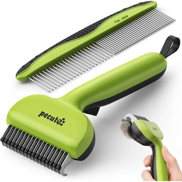 pecute Râteau de Toilettage pour Chien & Chat, Brosse Démêlante | avec Peigne Acier Inoxydable, Retire sous-poils & nœuds, Peigne professionnel pour Chiens et Chats à Poils Longs (Vert) — Pecute, noté 4.5/5