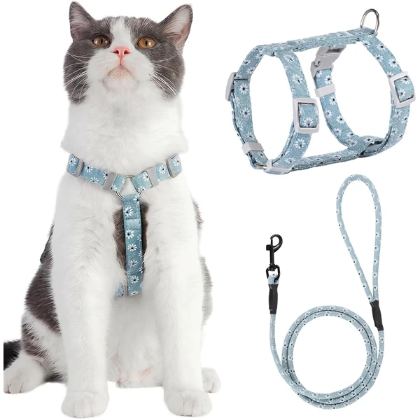 PETTOM Harnais Laisse Chat (M, Bleu) | Anti Évasion, Réglable, Laisse Corde de 145 cm, Pour Chaton Chat Adulte — PETTOM, noté 4.2/5