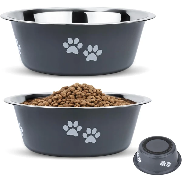 PETTOM Gamelle Chien INOX Antidérapante Lot de 2, Diamètre 17,5cm, Gris | 860ml, Gamelle Eau et Croquette, Convient aux Grands Moyens Petits Chiens — PETTOM, noté 4.5/5