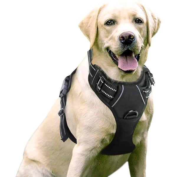 rabbitgoo Harnais Chien Anti Traction, Arnet pour Chiens avec Poignée Contrôl, Facile à Mettre, Gilet Réfléchissant Réglable avec Attache Devant, Harnais pour Chien Moyen Grand, Noir, L — rabbitgoo, noté 4.5/5