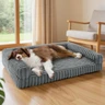 Bedsure Panier Chien Orthopédique Grand - 89x64x18cm Canapé avec Rebords en Mousse à Mémoire de Forme Alvéolée, Imperméable, Fond Antidérapant, Housse Velours Côtelé Déhoussable, Gris — Bedsure, noté 4.6/5
