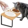 GUUSII HOME Gamelle Chat Surélevée Anti Vomissement 15° Incliné Gamelle pour Chats Intérieur Support de Bol Nourriture pour Chaton avec 2 Bols Ceramique de 14cm de Diamètre (Couleur Bois) — GUUSII HOME, noté 4.8/5