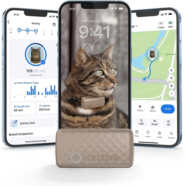 Tractive Traqueur GPS et Surveillance de la santé pour Chats (2,9 kg et Plus) – Leader du marché – Alertes de Bien-être et d'évasion | Étanche | Fonctionne avec n'importe Quel Collier (Marron) — Tractive, noté 3.8/5