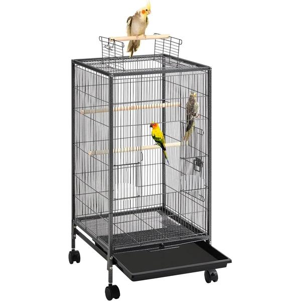 Yaheetech Cage à Oiseaux sur Pied Cage à Oiseaux en Métal à roulettes avec Fond Amovible 45,5 × 45,5 × 100,5 cm | Avec roues pour animaux de compagnie oiseaux perroquets canaris — Yaheetech, noté 4.6/5