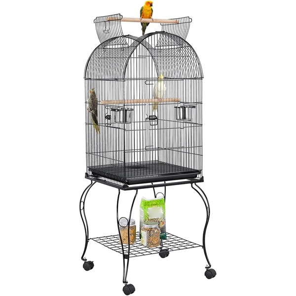 Yaheetech Cage Oiseau avec Toit Ouvert Voliere Oiseaux Intérieur roulante sur roulettes avec Support Détachable pour Perruche Canaries Mandarin 59 x 59 x 150 cm Noir — Yaheetech, noté 4.3/5