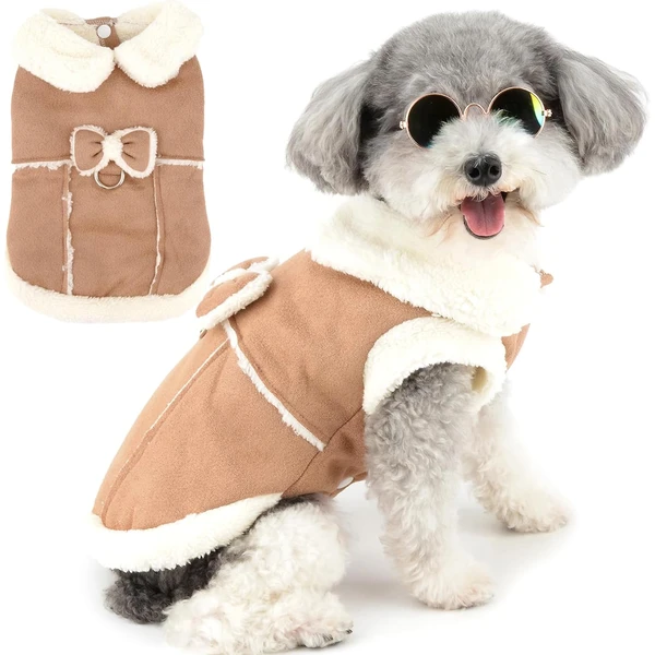 Zunea Manteaux d'hiver en polaire pour chiens de petite taille et chats, manteau pour chien avec anneau en D, vêtements mignons pour chiots avec nœud, gilet chaud et doux en polaire, vêtements — Zunea, noté 4.5/5